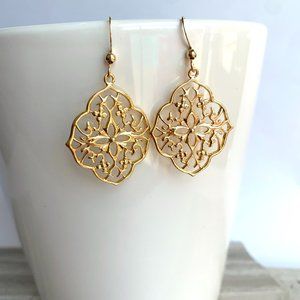 Intricate 24K Gold Floral Lace detail Earrings